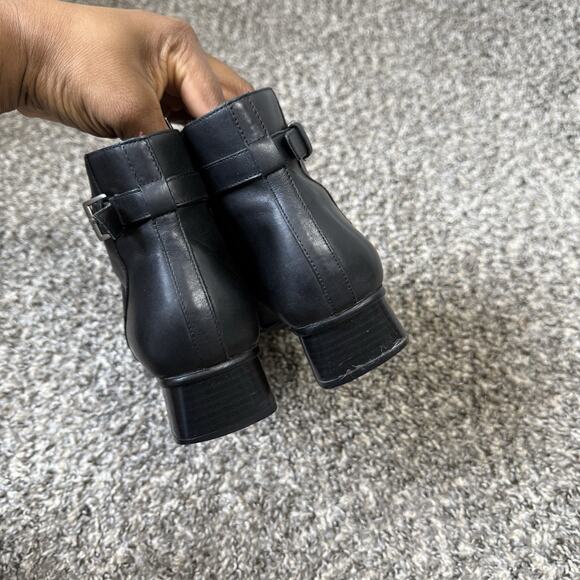 VTG Villager Ankle Boots Black Leather 8 M Block Low Heel 90s Classic Square Toe - Picture 4 of 10